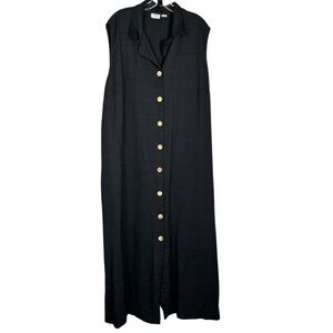 Cato Women's Solid Black Sleeveless Button Down Collared Maxi Floor Dress 26W